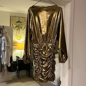 Gold lame ruched mini dress